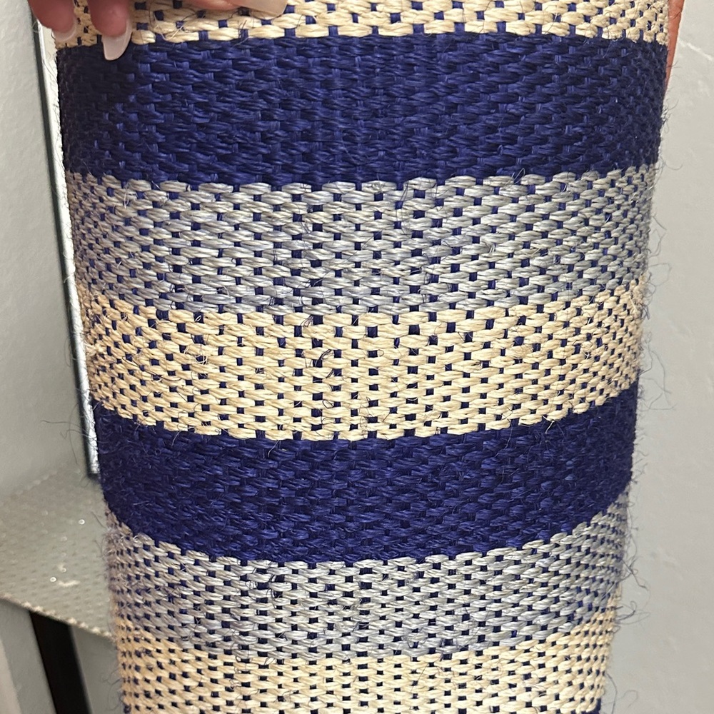 Bujibaja Straw Striped Blue and Cream Tote Bag - Picture 3 of 8